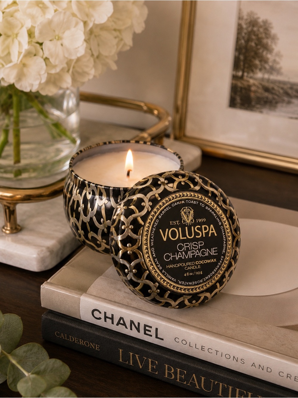 Voluspa Crisp Champagne Candle | 4 oz Coco Wax Decorative Tin Candle